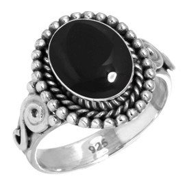 Jeweloporium 925 Silver Ring for Women Size W 1/2 Real Black Onyx Stone Solitaire Silver Ring Valentine's Day Gift Costume Jewelry