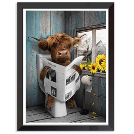 Jakener Cow Cross Stitch Kits for Adults Beginners - Newspaper Embroidery Kits for Adults Beginners,11CT Counted Embroidery Needlepoint Kits DIY Home Decor 12x16 Inch