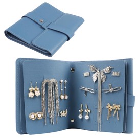 Fangoo Earring Organizer Book Design Earring Holder Travel Jewelry Storage Case Tray Holder, Capable to Hold 42 Pairs (Blue)
