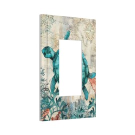 Nautical Blue Sea Turtles 1-Gang Outlet Decorator/Rocker Light Switch Cover Decorative Single Decora GFCI Wall Plate Wild Life Marine Starfish Seaweed Conch Summer Tropical Electrical Switch Faceplate