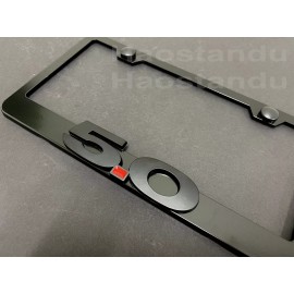 License Plate Frame Shop 1x (Black) "5.0" 3D Emblem Badge BLACK Stainless License Plate Frame +Screw caps