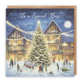 Hunts England - Boss Luxury Christmas Card - 'Christmas Eve' - To A Special Boss - Milo's Gallery Collection - Christmas Wording Inside - For Him/Her
