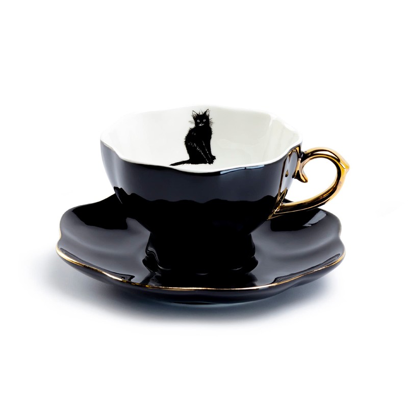 Potter's Studio Witches Brew Pitcher, 4 Black Cat Tea Cup