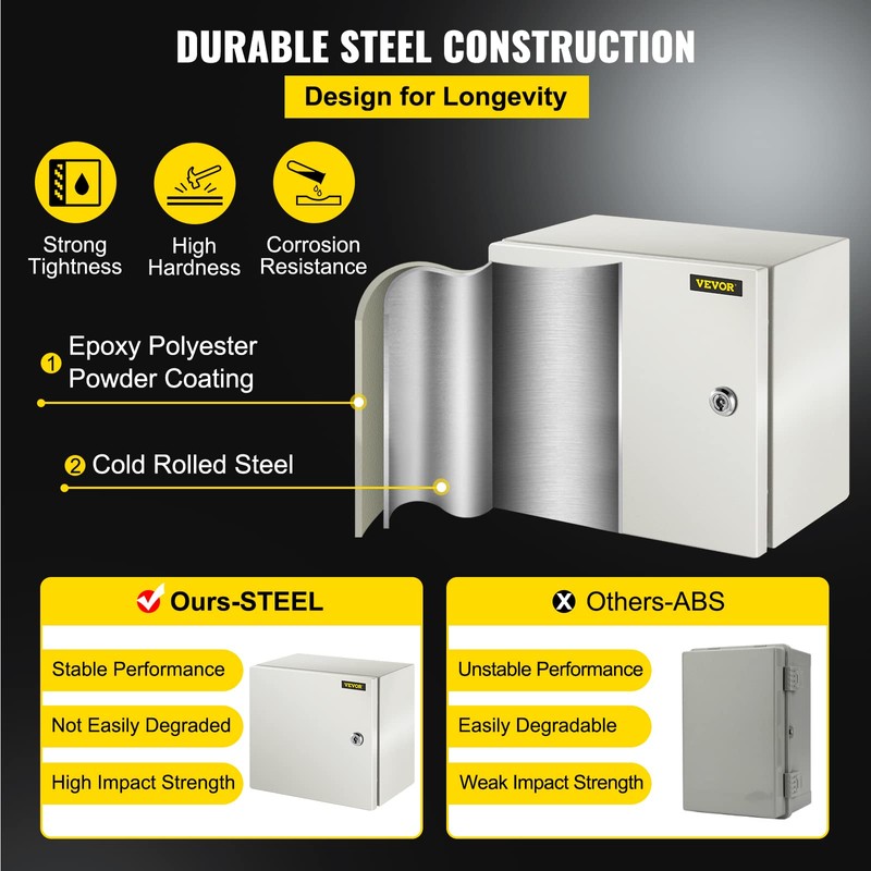 VEVOR NEMA Steel Enclosure 12×12×8,NEMA 4X Steel Electrical Box,IP66 Waterproof