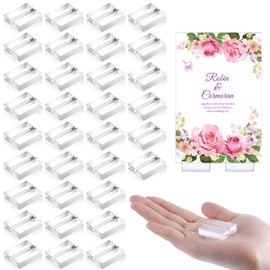 50 Pcs Acrylic Table Number Holders 1.2 Inch Clear Acrylic Place Card Holders Table Number Stands Small Sign Display Stand with Card Slot for Wedding Office Photos Menu Price Board Business Name Card
