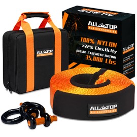 ALL-TOP Heavy Duty Tow Strap Recovery Strap Kit : 3 inch x 30 ft (35,000 lbs) 100% Nylon and 22% Elongation Snatch Strap + 3/4 D Ring Shackles (2pcs) + Storage Bag