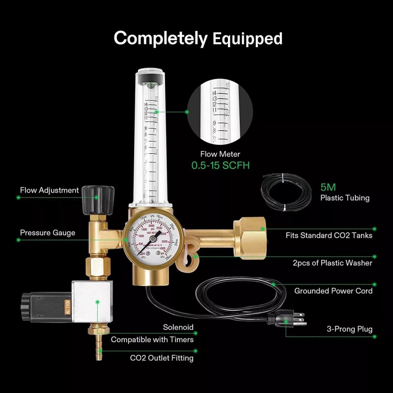 VIVOSUN Hydroponics CO2 Regulator Emitter System w/ Solenoid Valve Flowmeter