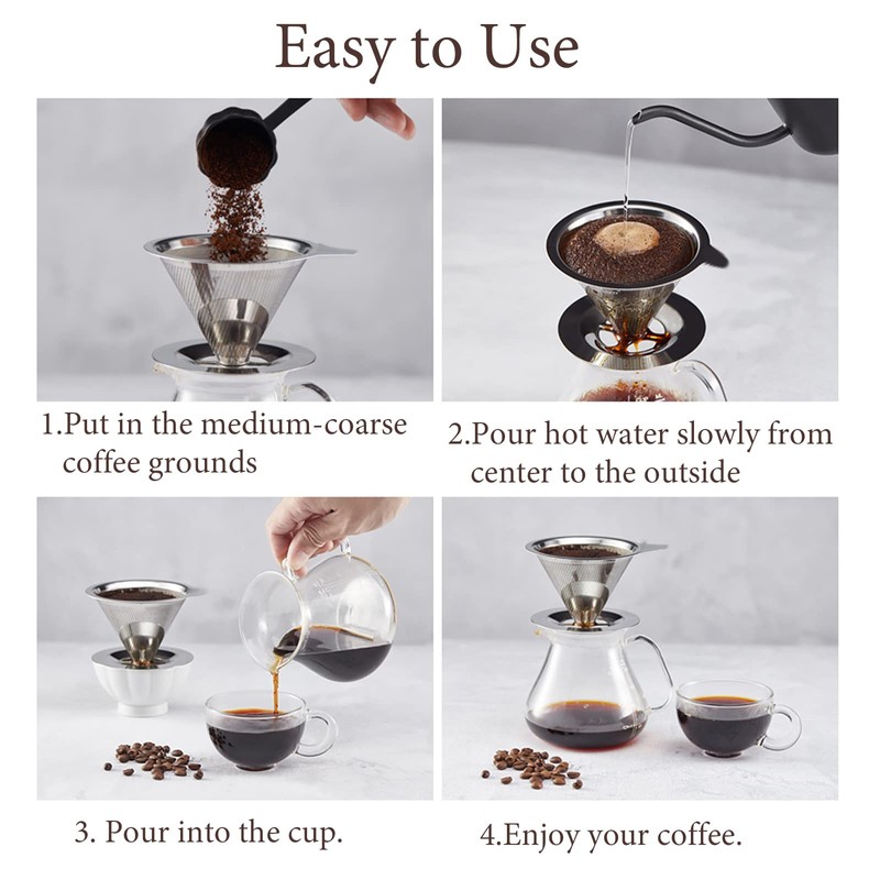 Stainless Steel Coffee Filter - Permanent Reusable Hand Filter, Permanent