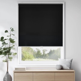 ChrisDowa Cordless Free-Stop 100% Blackout Blinds for Windows, Roller Windows Shades with Thermal Insulated, UV Protection Fabric for Living Room, Office and Home. Easy to Install.Black,30" W X 72" H