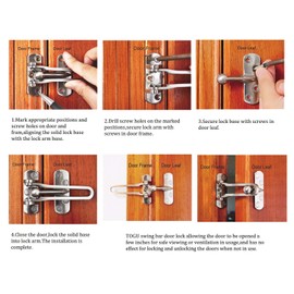 TOGU 2 Pack Solid Door Security Guard,Gate Latches Swing Bar Door Lock,Burglar-Proof Padlock Door Clasp for Home,Apartment,Hotel,Motel,Dormitory,Black