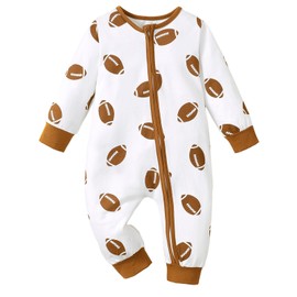 Sasaerucure Infant Baby Boy Winter Clothes One Piece Long Sleeve Zipper Jumpsuit Newborn Boy Game Day Football Onesie (White, 3-6 Months)