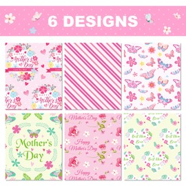 HOWAF 12 Sheets Mother's Day Wrapping Paper, Mother’s Day Gift Wrapping Paper, Pin Floral Butterfly Heart Stripe Wrapping Paper for Mother’s Day Gift Presents Wrapping Decor, Best Mom Wrapping Paper