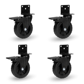 Iron Forge Tools Side Mount Casters Set of 4, Swivel Caster Wheels for Furniture, Cart, Black Powder Coated L-Shaped Plate 3 Inch Castor Wheels, 200lbs Total 4 Wheel Capacity, with Knobby Tires