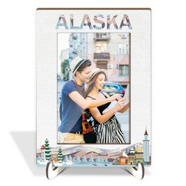 Alaska Souvenirs Gifts Picture Frames for Boys Girls Engagement Wood Photo Frame Wedding Honeymoon Vacation Gifts for Couples, Tabletop Display 4x6 Photo Home Decor Living Room Party Decorations -015