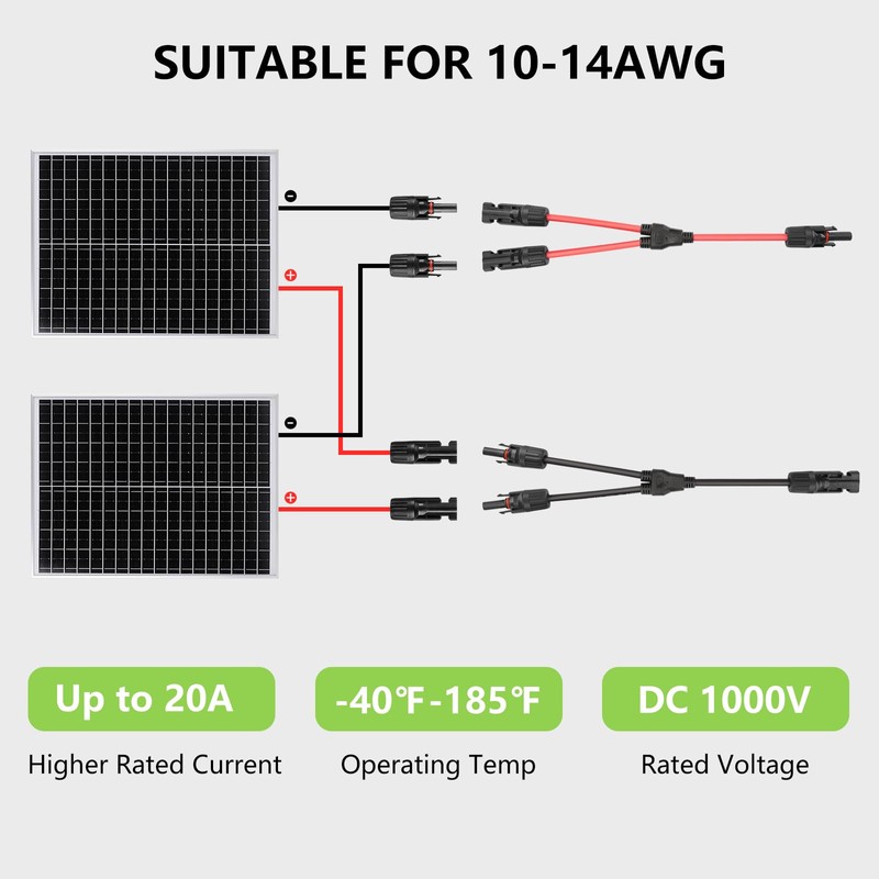 3 Pairs Solar Connectors 20A Y Branch Cable Parallel Adapter