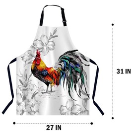 BGBDEIA Watercolor Pattern with Roosters Apron for Women Men, Adjustable Apron Cooking Kitchen Chef Apron for Home Kitchen, Baking Gardening BBQ, Coffee House, Restaurant