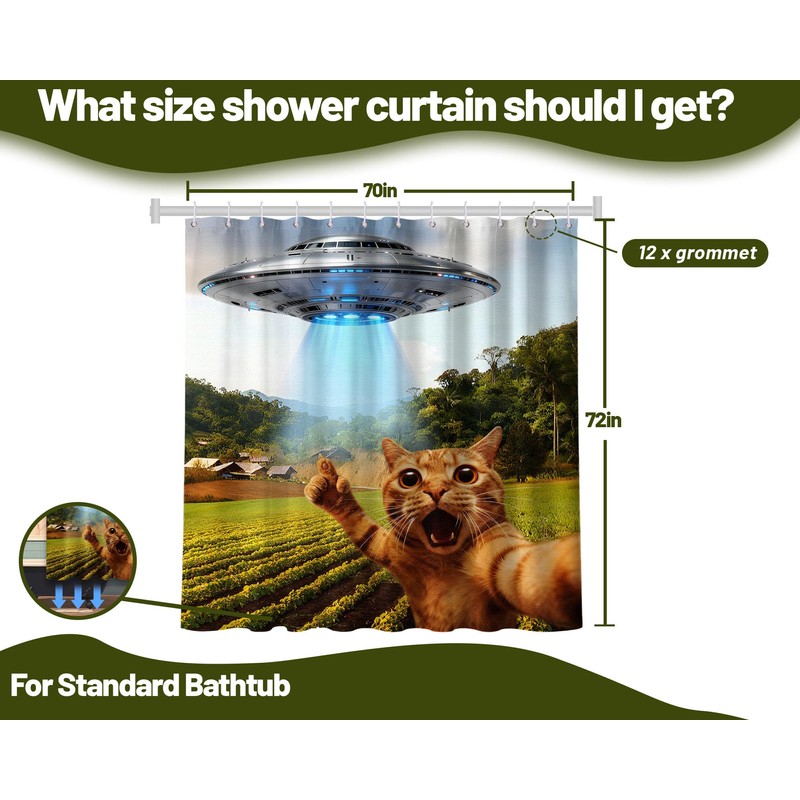puuiui Funny Cat UFO Shower Curtain, 70x72 Inch