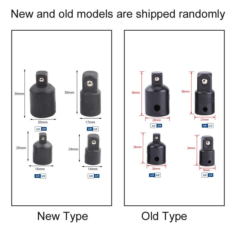 4 Piece Socket Screwdriver Converter Set 1/2 Inch, 3/8 Inch,