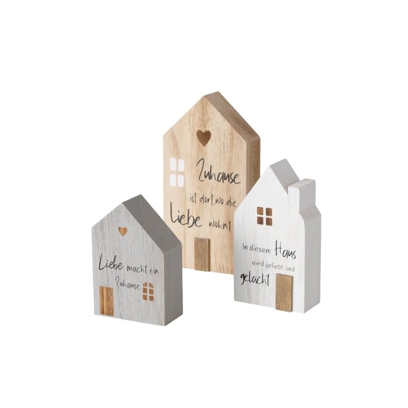 BOLTZE 3-Piece Decorative Stand My House Nature Grey White Wooden