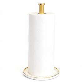 Paper Towel Holder Countertop,Kitchen Paper Towels Holder with Weighted Ceramic Base, Golden Paper Towel Holders for Standard and Large Size Rolls