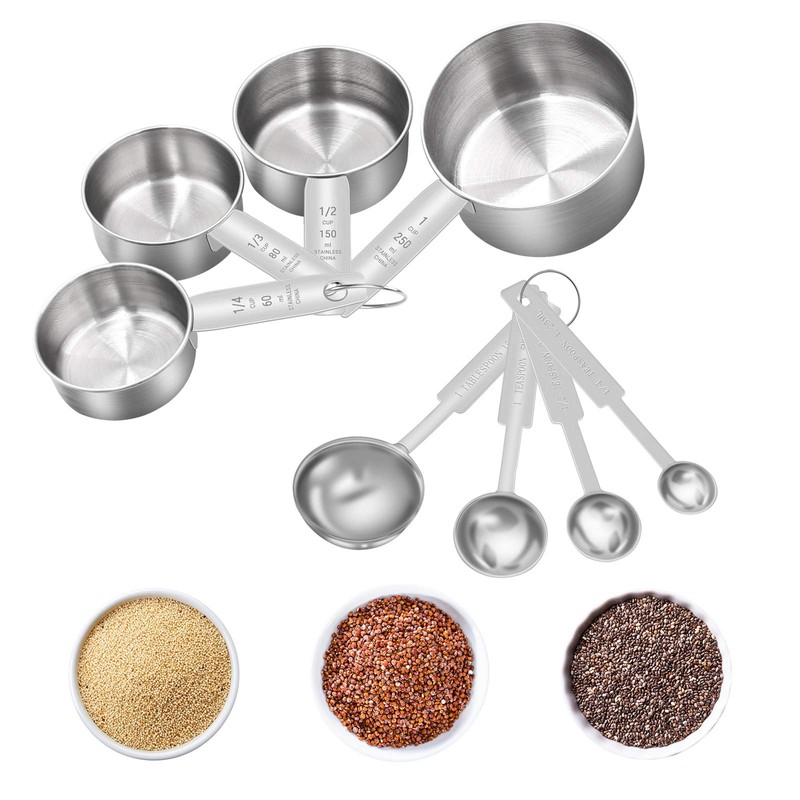 8 Piece Measuring Cup and Spoon Set - Stainless Steel