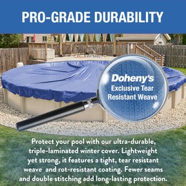 Doheny’s Solid 10 Year Winter Pool Cover for In-Ground Pools – 18' Round – Featuring Doheny’s Exclusive Tear Resistant Weave – Includes Free Cable and Ratchet Kit – Cold Weather Protection