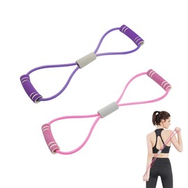 2PCS Resistance Bands with Handles Yoga Gym Fitness Pulling Ropes Purple or Pink Elastic Arm Figure 8 Resistance Band Chest Expander for Back and Shoulder Stretch Women and Men