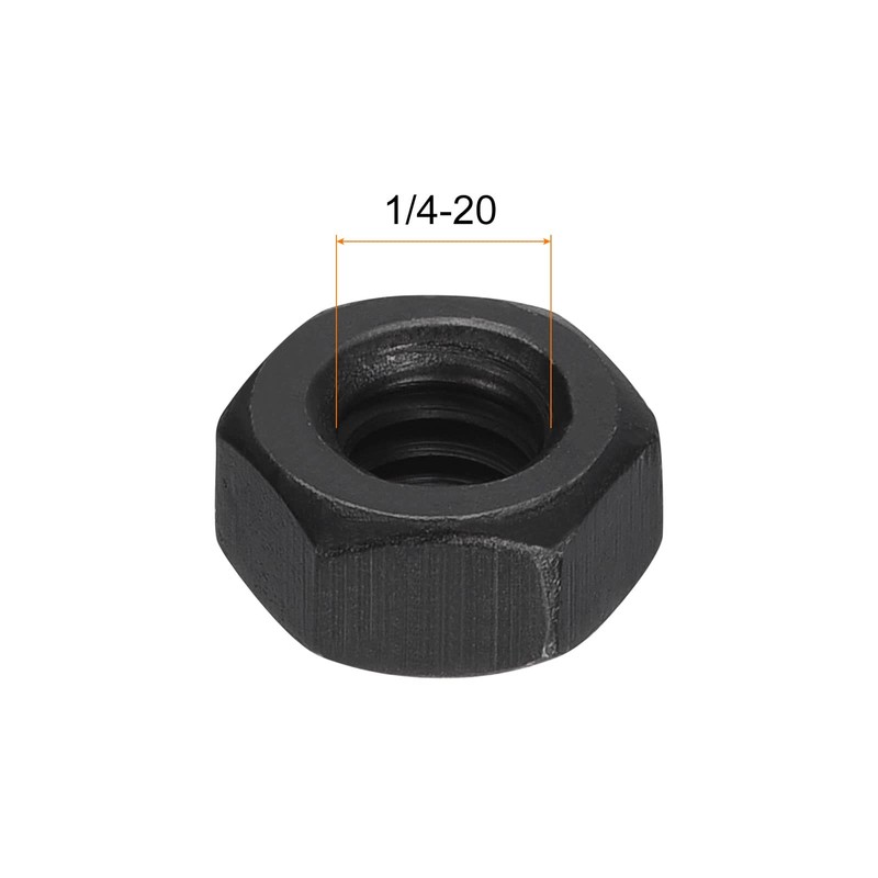 sourcing map 1/4-20 Hex Nuts, Carbon Steel Grade 8.8 Black