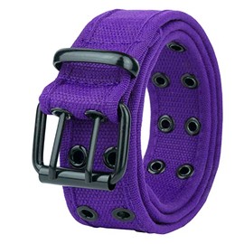 Canvas Double Grommet Hole Belt Color Purple X-Large