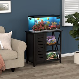 Herture 20-29 Gallon Fish Tank Stand, Aquarium Stand with Cabinet Accessories Storage, Heavy Duty Metal Frame, 31.49" L*15.74" W Tabletop, 330LBS Capacity, Black PG07YGB