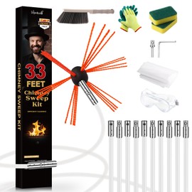 Morinoli 33 Feet Chimney Sweep Kit, Chrome Button Locking System, Chimney Cleaning Kit, Chimney Brush, Chimney Cleaning System with 10 Flexible Chimney Rods