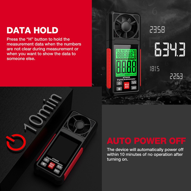 Digital Anemometer High Accuracy 2.26 Inch LCD Screen Thermal Handheld