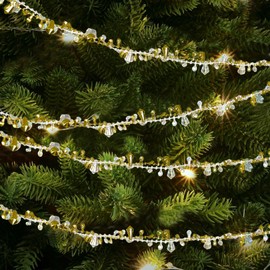 5M Crystal Christmas Garland, Christmas Tree Crystal Garland Gold Shiny Christmas Bead Chain Christmas Tree Hanging Decorations Xmas Tree Beads String Chain Xmas Crystal Ornament Party Home Decor