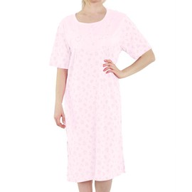 FIANA FASHIONS Women Soft Cotton Floral Print Nightdresses, Ladies Crew Neck Short Sleeve Nighties Nightwear (Design & Colors May Vary) Light Pink