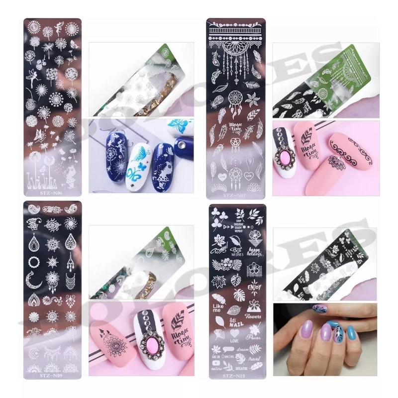 Dolores Juego Plantillas Estampado Uñas Placa Sello Raspador Esponja