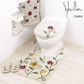 sybilla 36320 Flower Garden Ear Length Toilet Mat, Approx. 37.4 x 23.6 inches (95 x 60 cm), Beige
