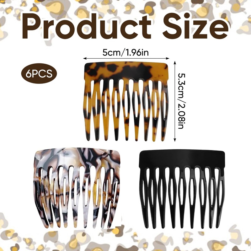 French Hair Side Combs For Women, 6 Pcs Decorative French
