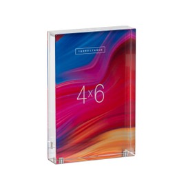 Torre & Tagus 4x6 Clear Acrylic Block Acrylic Photo Frame, Freestanding Frameless Design With Magnetic Back, Transparent Square Frame for Desktop Display