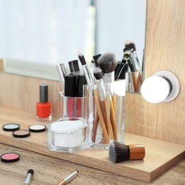 Relaxdays Brush Holder 3 Pieces Organizer for Cosmetic Brushes and Make Up Accessories, Small Acrylic Pen Cup, Transparent, 61 x 93 x 96 cm