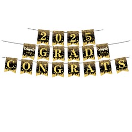 Graduation Decorations,Graduation Banner 2025, Black and Gold Signs Banner, Graduation Party Decorations , Graduation Signs and Banners Graduation Party Supplies Congrats Grad Decorations (Grad)
