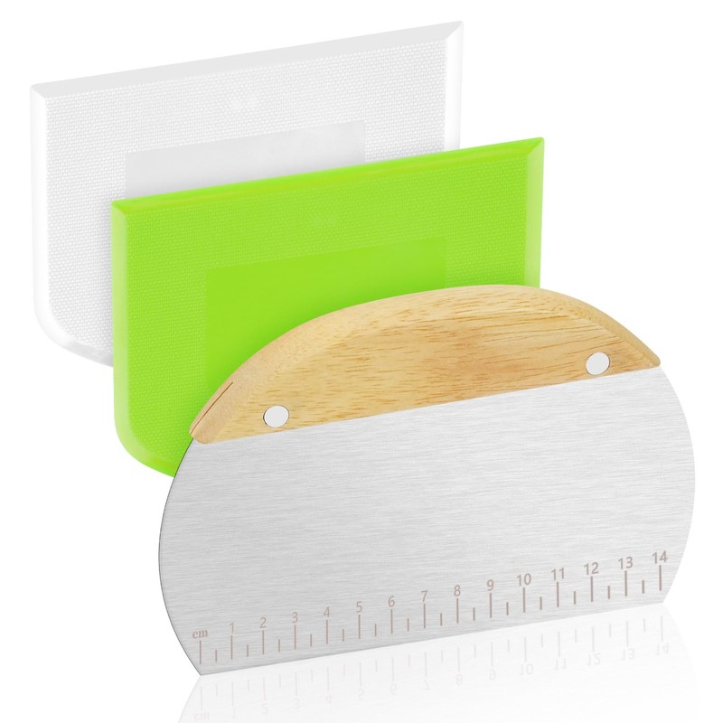 Vicloon Dough Scraper Cutter, 3 Pcs Stainless Steel Dough Scraper