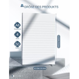 Notepad A6 Lined Tear-Off Pack of 4 Notepads A6 Blank Writing Pad Lined A6 Notepads Squared Small DIN A6 Writing Pad Lined Mini Notes Pad DIN A6 Notepad 50 Sheets/Book