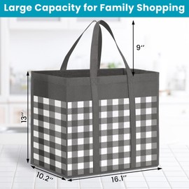 WOWBOX Reusable Grocery Bags,4-Pack, Foldable Reusable Shopping Tote Bags bulk with Reinforced Handles,Large Storage Bags with Water Resistant Coating for Groceries,Multipurpose,Grey-White