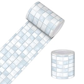 HOMETITUTE Wallpaper Border Peel and Stick Decorative Wall Trim Self Adhesive Mosaic Accent Strip for Bathroom Kitchen Mirror Frame Wall Decor Bedroom Living Room 4x196 Inch Modern Blue Pattern Design