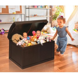 Badger Basket Kid's Hardwood Barrel Top Toy Box Storage Chest with Safety Hinge - Espresso