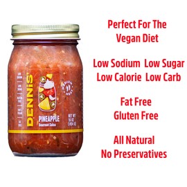 All-Natural Pineapple Salsa by Dennis’ Gourmet | This fresh, hearty restaurant salsa is low in sugar, calories, carbs, and sodium. Fat and gluten-free, vegan! Includes 1-16 oz jar.