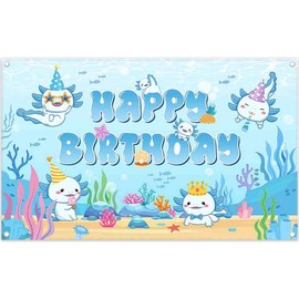 YCUCUEI 72x43inch Fabric Blue Cute Axolotl Birthday Under The Sea Backdrop