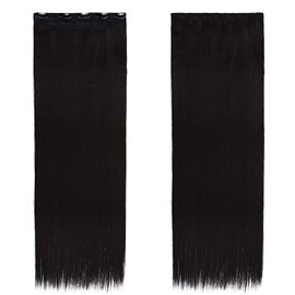 SEGO Clip-In Hair Extensions 1 Weft 5 Clips Human Hair Like Real Hair Straight Black 2 30 Inches (76 cm) – 130 g