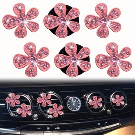 6 Pcs Pink Bling Flower Air Vent Clips, Cute Daisy Car Air Fresheners Vents Clips Car Diffuser Rhinestone Interior Decoration Charm Diamond Car Decor Bling Accessories for Women Girls