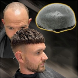 Prótesis Capilar Masculina De 15 Cm, 0,08 Mm De Grosor, Base De PU, Tupé De Hombre Con Doble Nudo, 20 X 25 Cm, Sistema De Reemplazo De Peluca De Densidad Media.(100% Density)